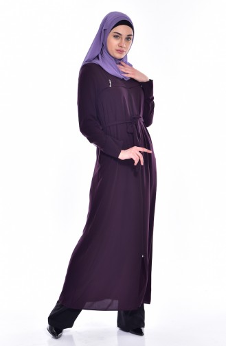 Abaya a Fermeture et Capuche 2516-03 Pourpre 2516-03