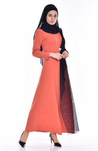 Kleid mit Netz Detail 3307-03 Orange 3307-03