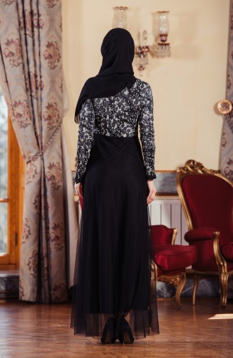 Black Hijab Evening Dress 3841A-01