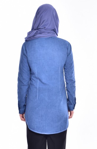 Chemise Bordée et Perlées 0016-01 Bleu Jean 0016-01