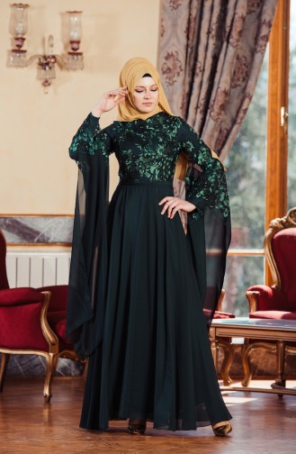 Green Hijab Evening Dress 52683-03