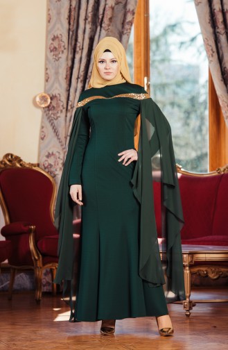 Green Hijab Evening Dress 3346-05