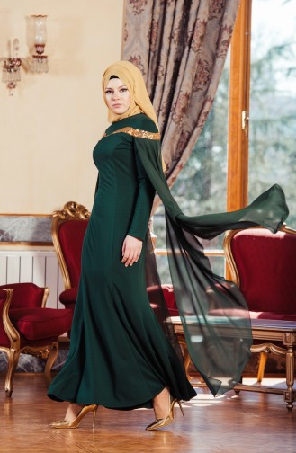 Green Hijab Evening Dress 3346-05