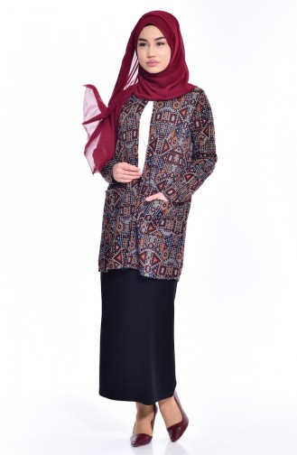 Otantik Desen Ceket 50178-02 Lacivert Bordo