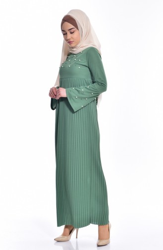 İncili Piliseli Elbise 3657-09 Çağla Yeşili