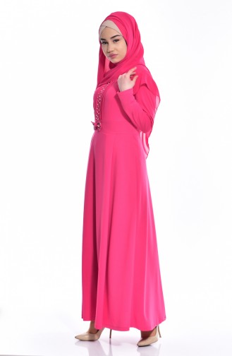 فستان بتصميم مزين بفيونكا بتفاصيل من الؤلؤ عند الخصر  0037-04