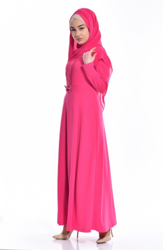 Robe Perlées avec Noeud 0037-04 Fushia 0037-04