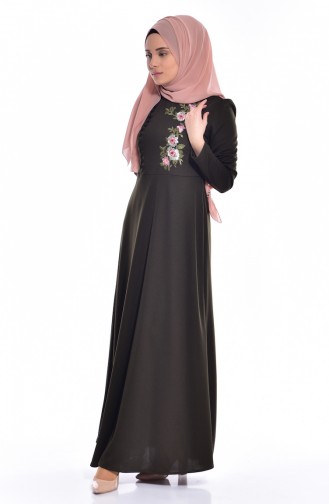 Khaki Hijab Kleider 8028-05