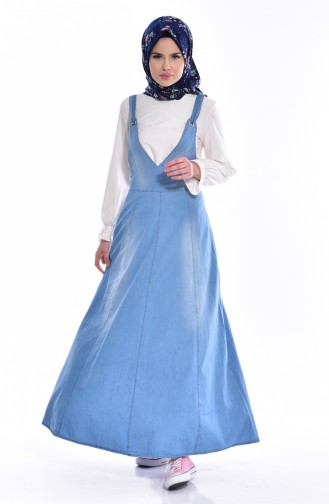 Salopet Kot Elbise 4007-01 Açık Mavi