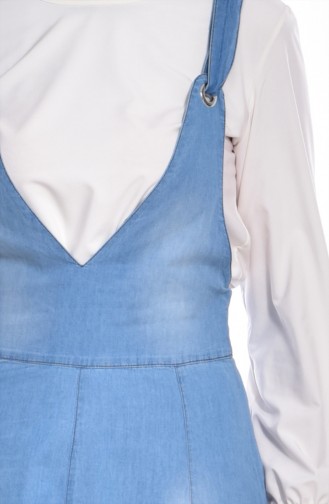 Salopet Kot Elbise 4007-01 Açık Mavi