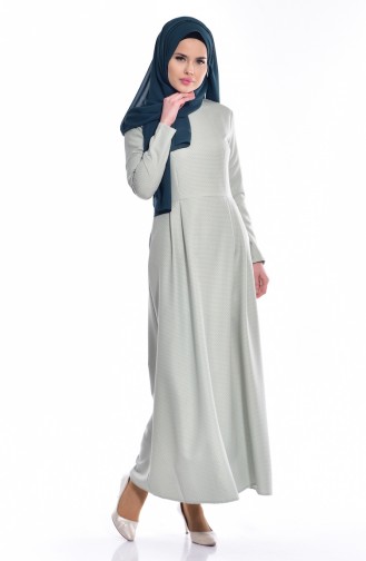 Desenli Pileli Elbise 3026-07 Küf Yeşili