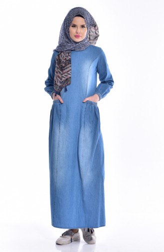 Navy Blue Hijab Dress 3618-01