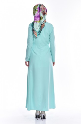 Desenli Pileli Elbise 3026-05 Mint Yeşili