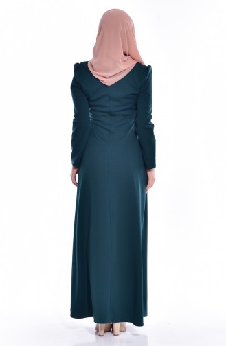 Besticktes Kleid mit Knöpfen 8028-01 Smaragdgrün 8028-01