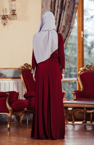 Claret Red Hijab Evening Dress 701120-01