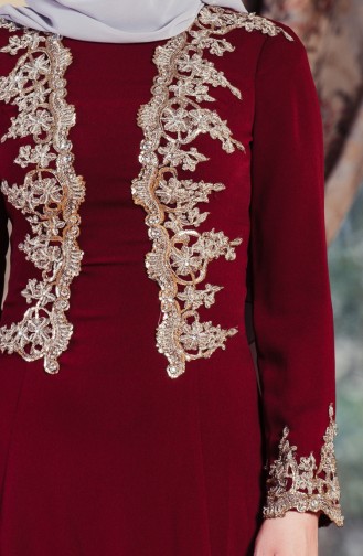 Claret Red Hijab Evening Dress 701120-01