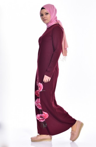 TUBANUR Printed Two Yarn Dress 2919-06 Claret Red 2919-06