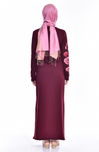 توبانور فستان مُحاك بتصميم مُطبع 2919-06 لون خمري 2919-06