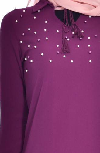 Pearl Embroidered Tasseled Tunic 4874-08 Purple 4874-08