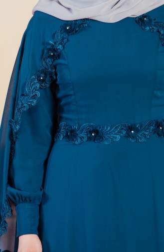 Petrol Hijab Evening Dress 52662-02