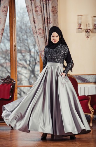 Robe de Soirée Taffetas 701252-02 Noir Gris 701252-02