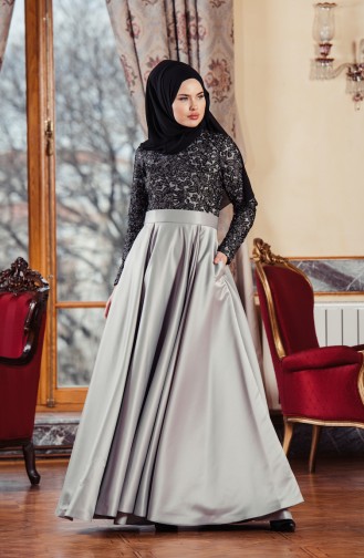 Robe de Soirée Taffetas 701252-02 Noir Gris 701252-02