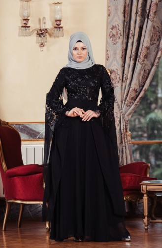 Black Hijab Evening Dress 52683-06