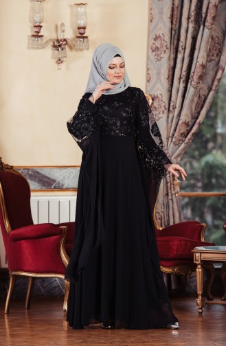 Black Hijab Evening Dress 52683-06