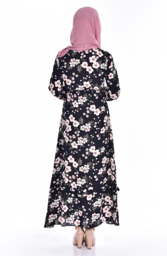 Desenli Elbise 1842-01 Siyah