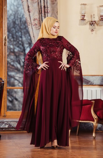 Claret Red Hijab Evening Dress 52683-05
