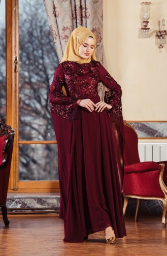 Claret Red Hijab Evening Dress 52683-05