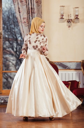 Pailetten Abendkleid mit Gürtel 701221-01 Creme 701221-01