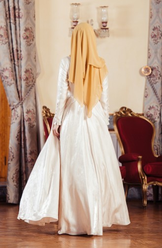 Cream Hijab Evening Dress 701241-02