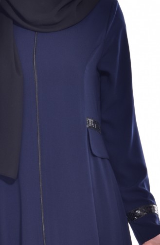 Abaya Détail Paillette 2515-01 Bleu Marine 2515-01