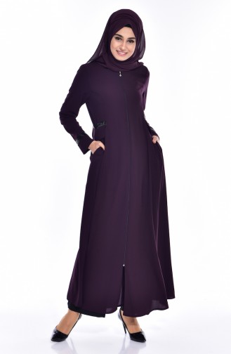 Abaya Détail Paillette 2515-02 Pourpre 2515-02