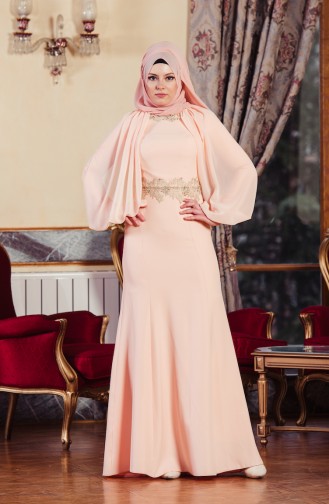 Powder Hijab Evening Dress 1056-01