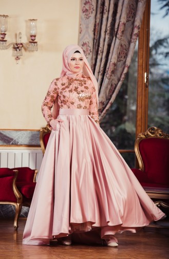 Powder Hijab Evening Dress 701216-01