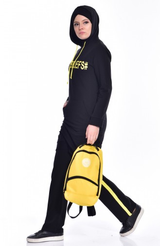 Hooded Tracksuit Suit 18037-05 Black Yellow 18037-05