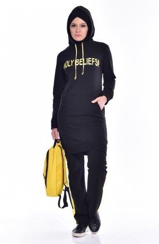 Hooded Tracksuit Suit 18037-05 Black Yellow 18037-05