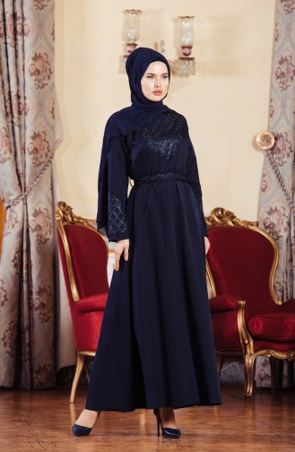 Black Hijab Evening Dress 3824-01