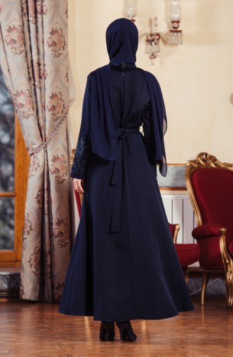 Black Hijab Evening Dress 3824-01