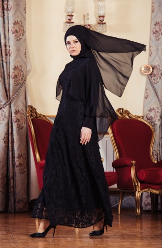 Black Hijab Evening Dress 1090-01