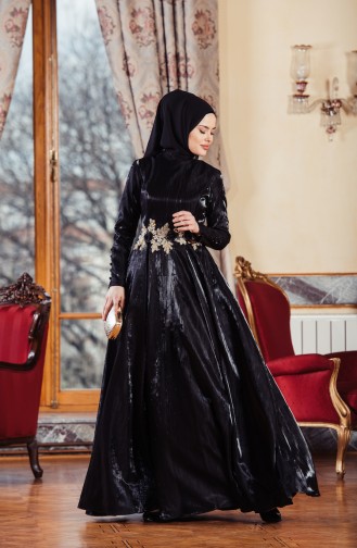 Black Hijab Evening Dress 701241-03