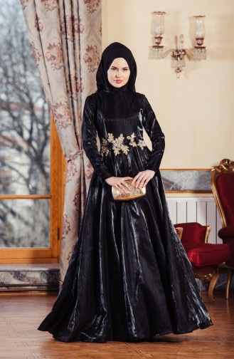 Black Hijab Evening Dress 701241-03