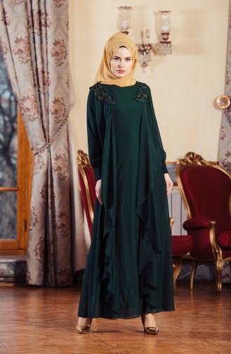 Green Hijab Evening Dress 52634-03