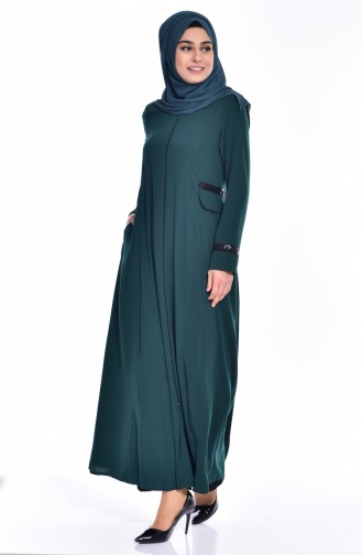 Abaya Détail Paillette 2515-03 Vert emeraude 2515-03