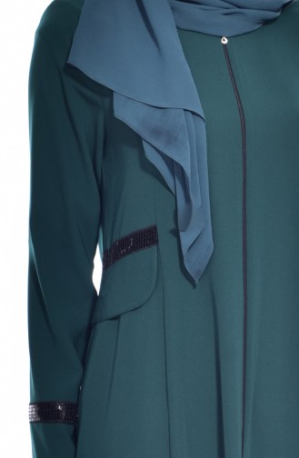 Abaya Détail Paillette 2515-03 Vert emeraude 2515-03