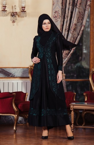 Robe De Soirée Jacquard Gilet 701159-01 Vert emeraude 701159-01