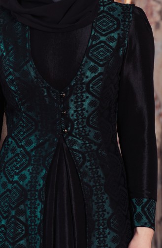 Robe De Soirée Jacquard Gilet 701159-01 Vert emeraude 701159-01