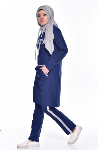 Hooded Tracksuit Suit 18041-03 İndigo Gray 18041-03